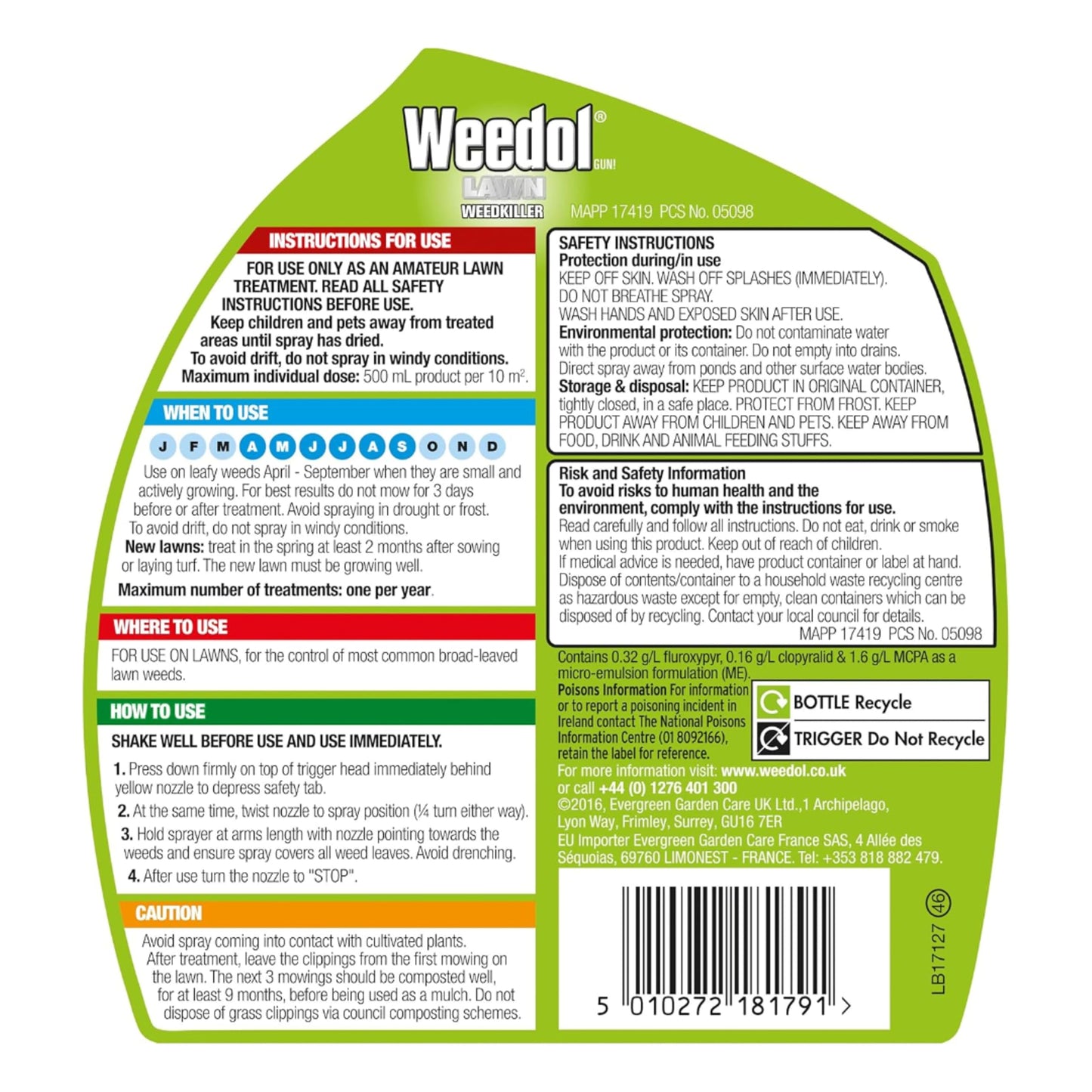 Garden Lawn Weed Killer Bundle - Pack of 2 x1L Ready to Use Weedol Lawn Weed Killer Weed Control with Topline Card. Strong Weedkiller for Dandelions, Daisies and more