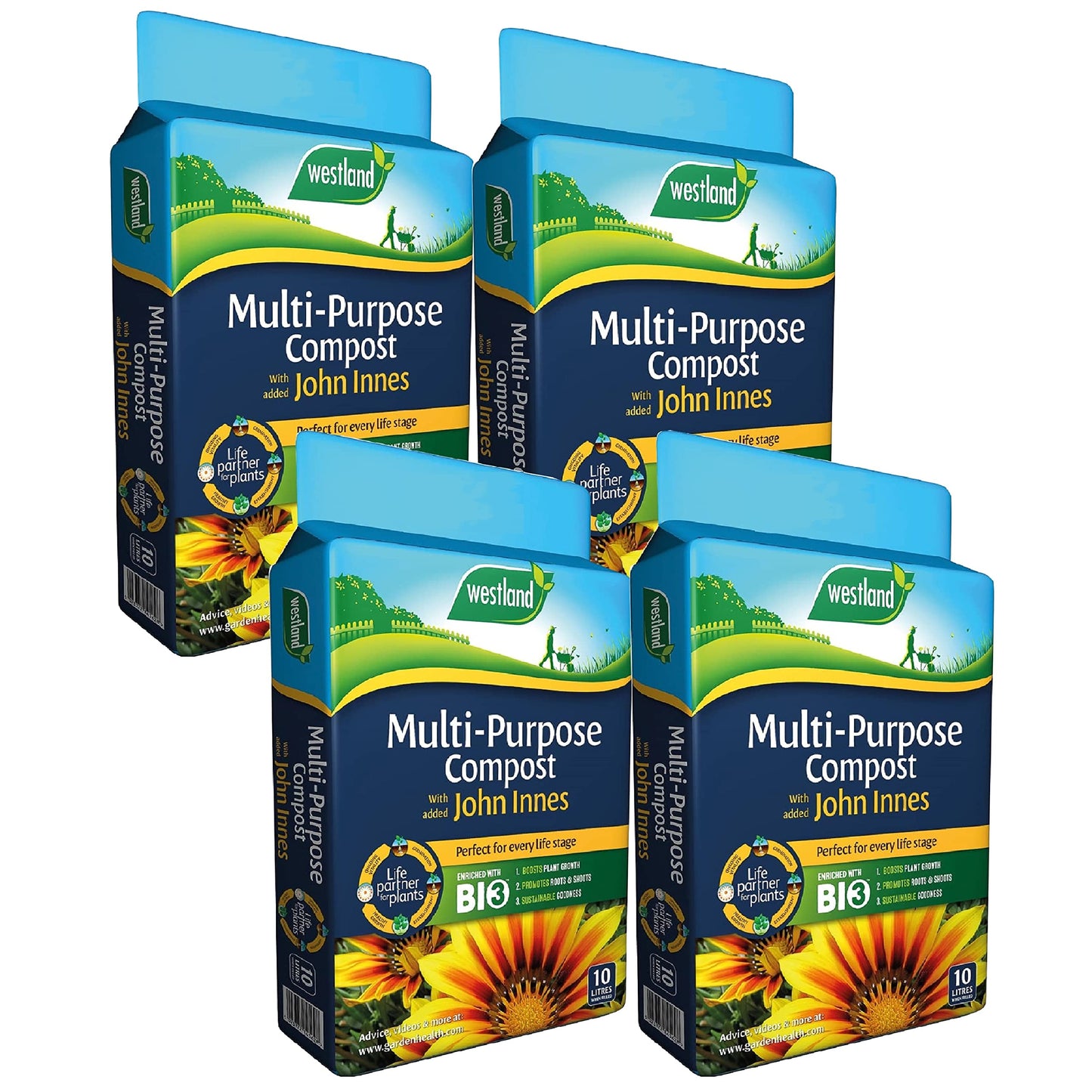 Westland Multipurpose Garden Plant Compost - Peat Free Multi-Purpose Compost with John Innes 4 x 10L Garden Soil Bags for Indoor & Outdoor House Plants, Vegetable Growing. Comes with Topline Card.