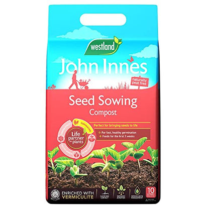 John Innes Seed Sowing Compost - Westland Peat Free Seeds Potting Compost 2 x 10L Garden Soil Bags with Topline Card for Outdoor & Indoor Plants, Vegetable Growing.