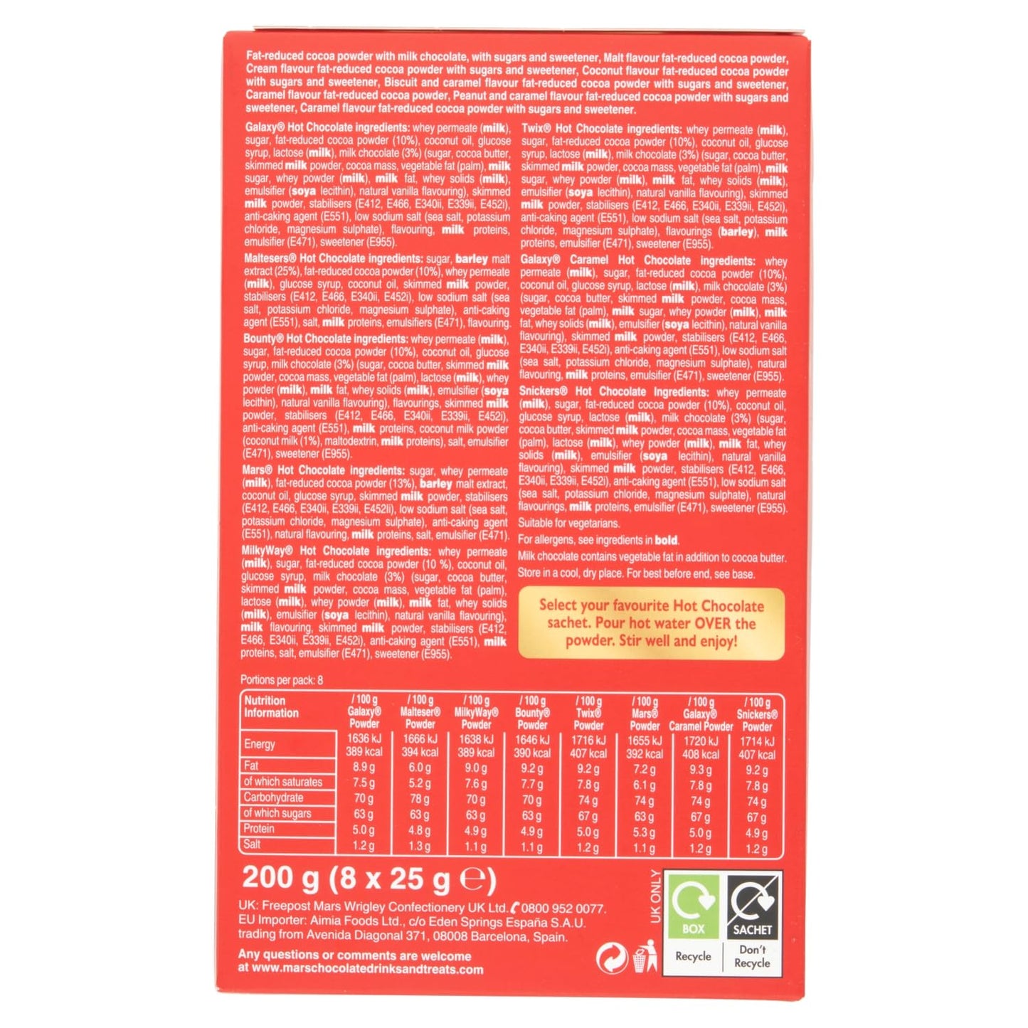 Celebrations Hot Chocolate Sachets 25g x 8 Gift Set