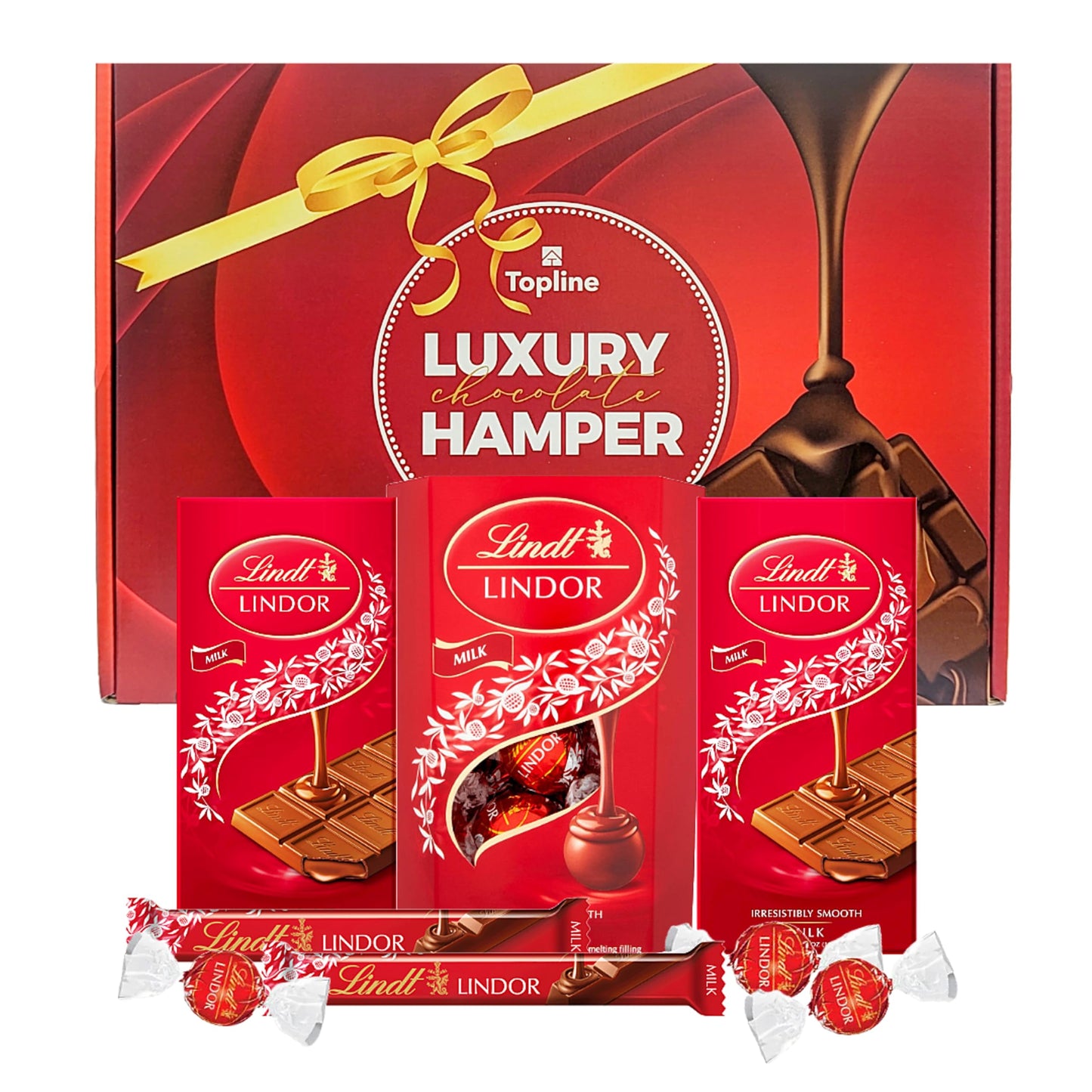 Lindt Milk Chocolate Hamper for Birthday Gifts - Lindor Assortment of 200g Smooth Truffles, 2 x 100g Chocolate Bars & 2 x 38g Treat Bars. Great Chocolate Gift for Mothers Day, Fathers Day, Christmas