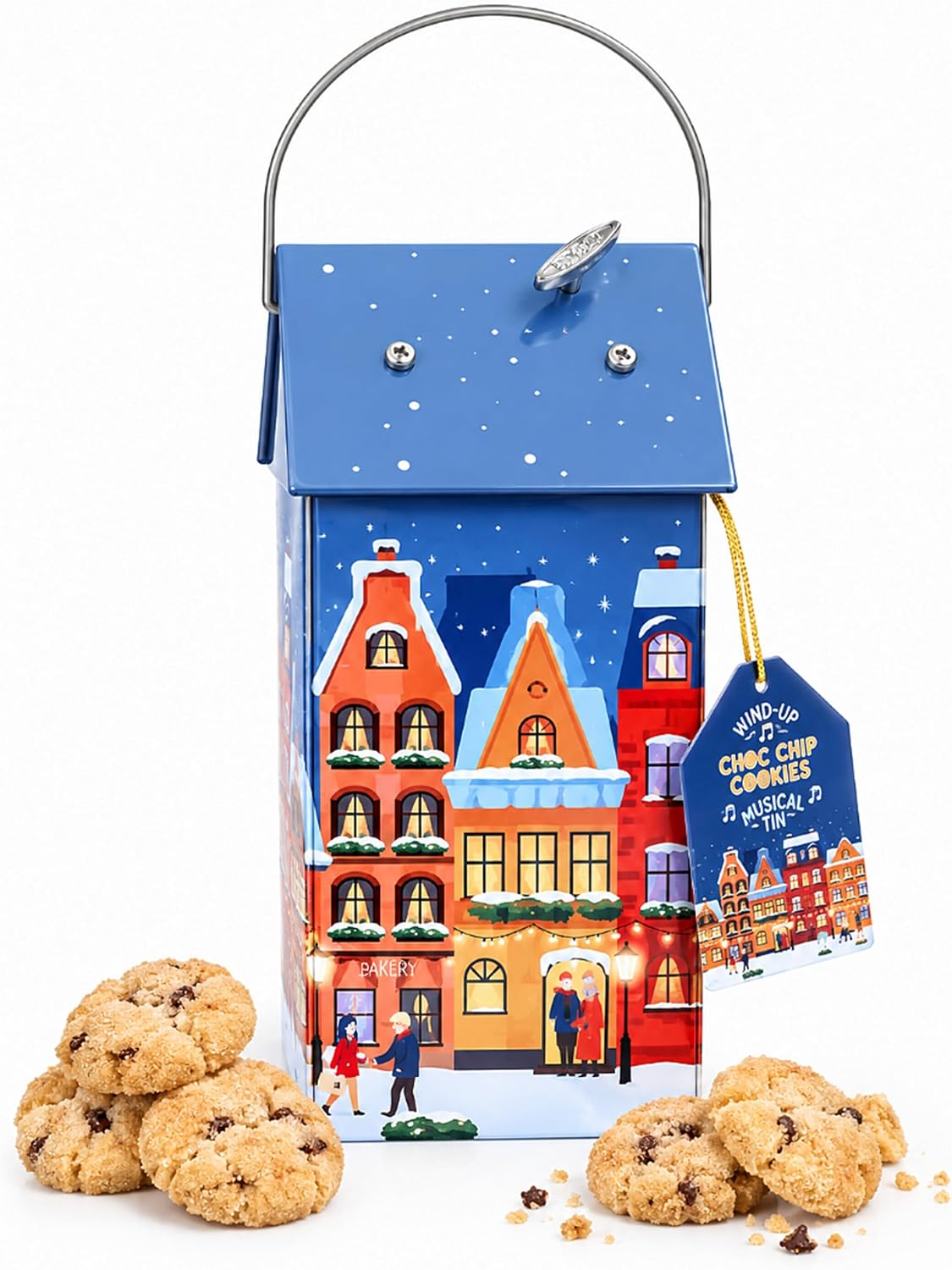 Musical Chocolate Biscuit Tin Gift - Collectible Tin Filled with Milk Chocolate Chips Biscuits 120g