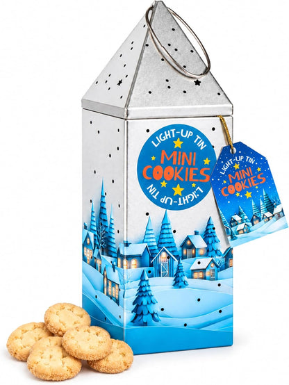 Light Up Christmas Lantern Tin with Mini Cookies – Decorative LED Biscuit Tin