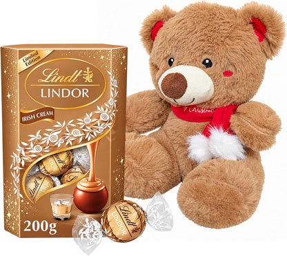 Lindt Chocolates & Teddy Bear for Christmas Gift - Lindor Irish Cream Truffles 200g & Bernie Teddy Bear
