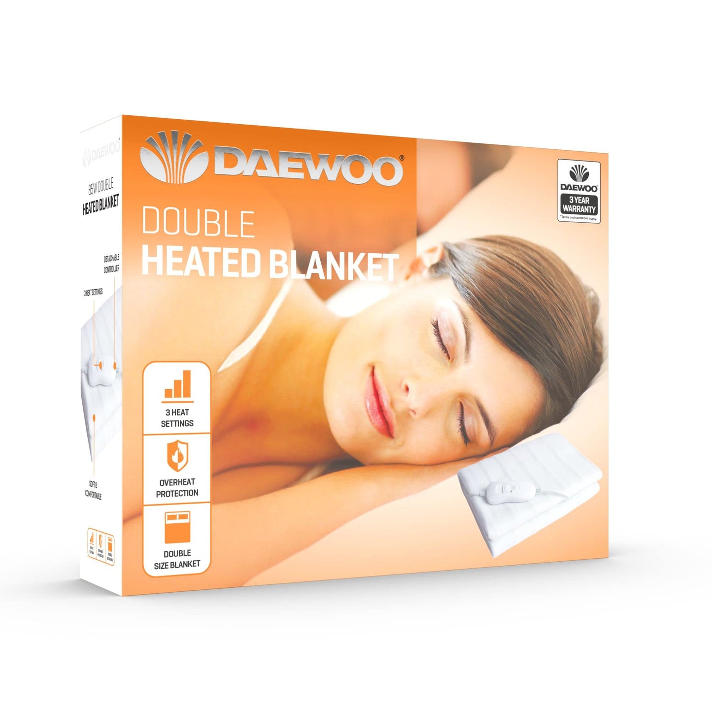Daewoo Electric Blanket Double with 3 Heat Settings & Detachable Controller