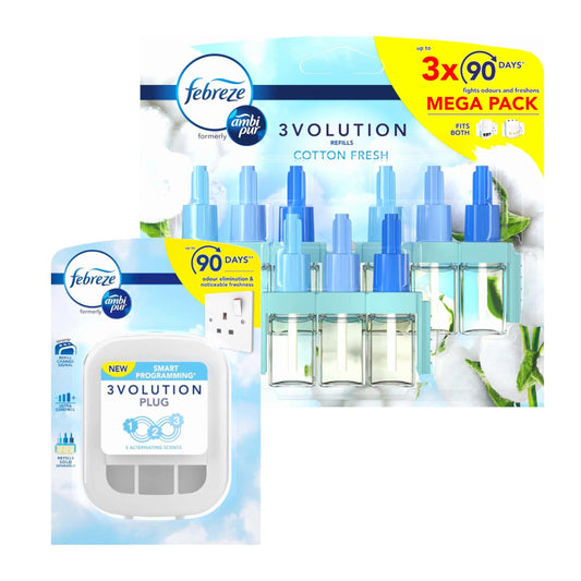 3Volution Air Freshener Plug in Refills - Cotton Fresh Triple Pack x 20ml Plug in Air Freshener Refill & Plug In Diffuser. Air Fresheners for Home with Card. Great Odour Eliminator, Toilet Fresheners