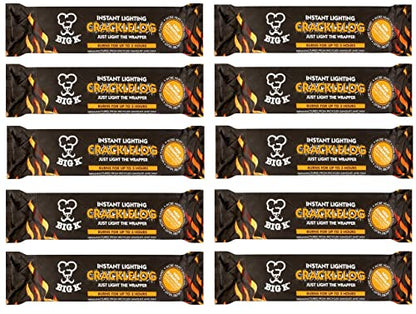 BIG-K Instant Light Crackle Fire Logs Burns for Up to 3 Hours 10 Pack Fire Logs Defra Approved Smoke-Free, Perfect for use in campfires, chimineas, fire pits, wood burners, and open fireplaces