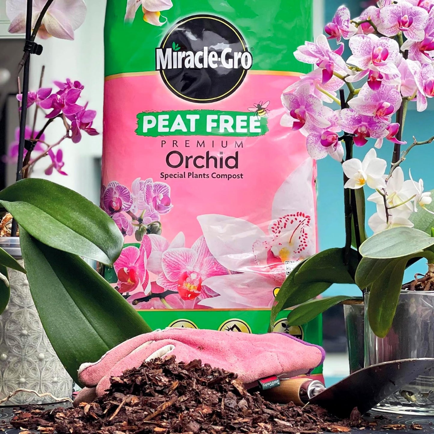Orchid Plant Food Growing Bundle - Peat Free Orchid Potting Compost 10L & Orchid Flower Food 175ml Miracle Grow Fertiliser for House Plants Orchid Feed with Topline Card.