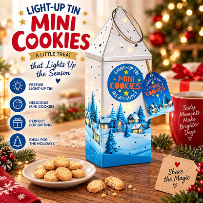 Light Up Christmas Lantern Tin with Mini Cookies – Decorative LED Biscuit Tin