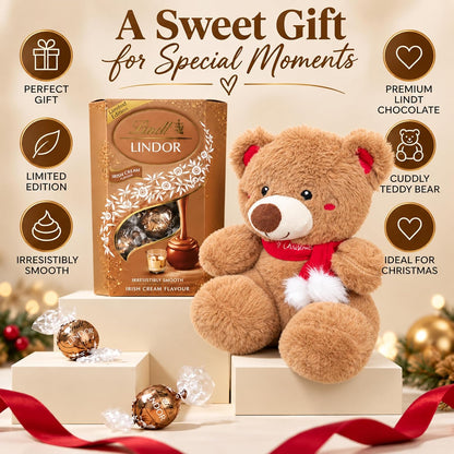 Lindt Chocolates & Teddy Bear for Christmas Gift - Lindor Irish Cream Truffles 200g & Bernie Teddy Bear