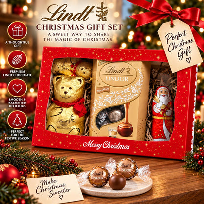 Lindt Chocolates Hamper Gift Box – Assorted 500g Chocolates Gift Box with Irish Cream Truffles, Milk Teddy Bar, Golden Teddy, Santa & Samll Teddy – Secret Santa Christmas Gift Stocking Fillers