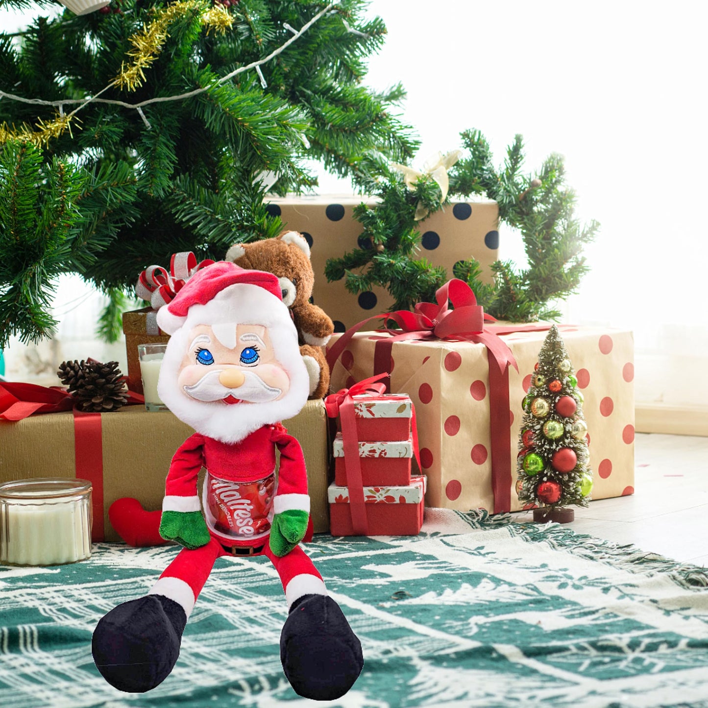 Kids Sweets Gift for Christmas - Cute Santa Candy Jar Doll Backpack Treat Bag. Christmas Chocolate, Cookie Jar for Stocking Fillers, Secret Santa Gifts, Christmas Gifts for Kids