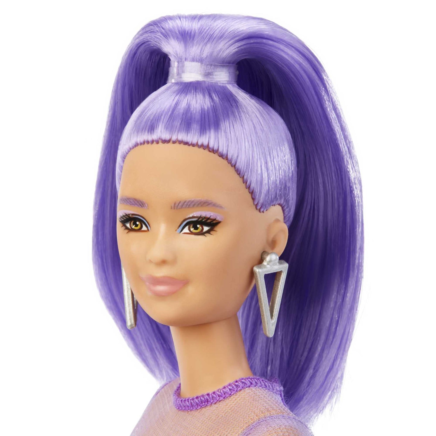 Barbie Fashionistas Doll Petite with Long Purple Hair in Metallic Dress