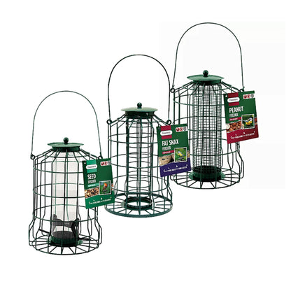 Squirrel Proof Bird Feeders Bundle 3x Green Plastic Wire Cage for Fat Balls, Peanuts & Seeds