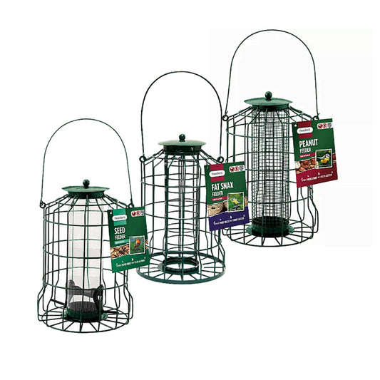 Squirrel Proof Bird Feeders Bundle 3x Green Plastic Wire Cage for Fat Balls, Peanuts & Seeds