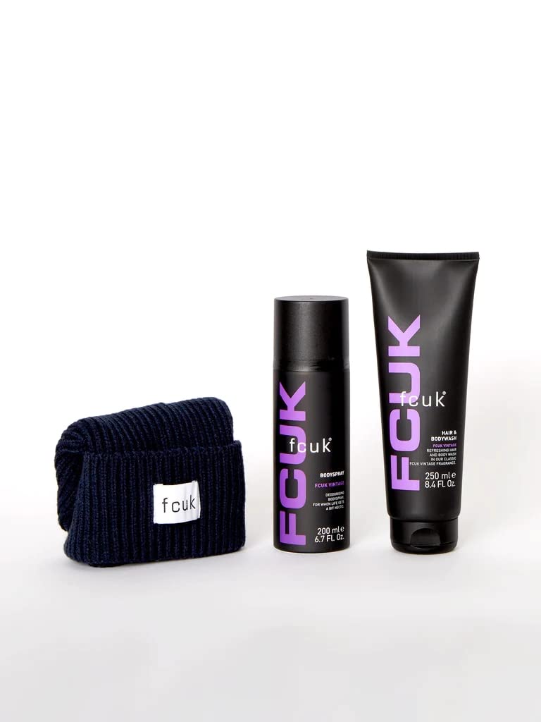 Beanie Hat Vintage Set - Body Spray, Body Wash & Beanie Hat Mens Gift Set for Christmas Gifts, Stocking Fillers, Secret Santa Gifts for Him, Dad Gift with Topline Card