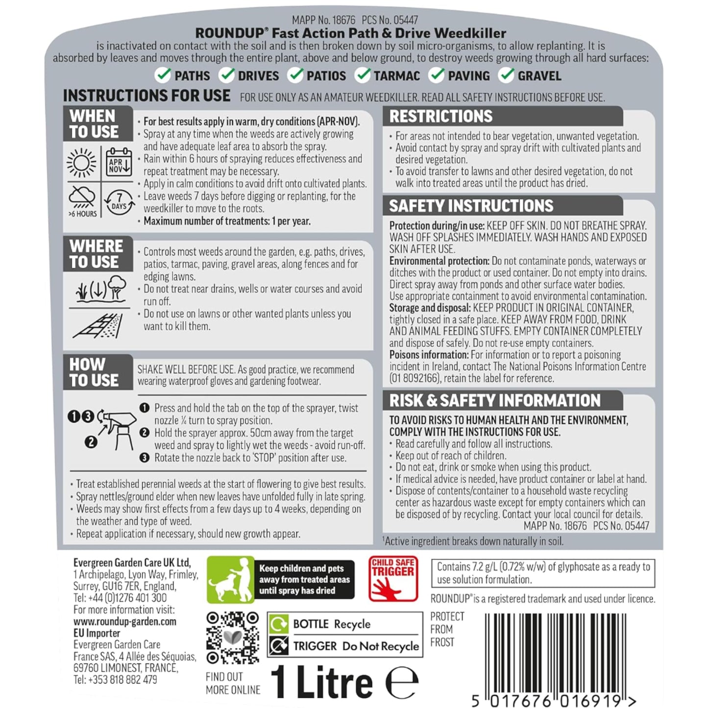 Garden Fast Action Weed Killer - Pack of 2 x 1L Ready To Use Path & Drive Concentrate Weedkiller Garden Sprayer Bundle with Topline Card. Weed Killer Extra Strong for Driveways, Paths
