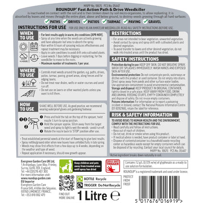 Garden Fast Action Weed Killer - Pack of 2 x 1L Ready To Use Path & Drive Concentrate Weedkiller Garden Sprayer Bundle with Topline Card. Weed Killer Extra Strong for Driveways, Paths