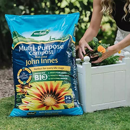 Topline Westland Multi-Purpose Garden Compost - Peat Free Multi Purpose Compost Soil with John Innes, 2 x 25L Bags with Topline Card for Indoor & Outdoor Plants, Growing Vegetables. (MPC2)
