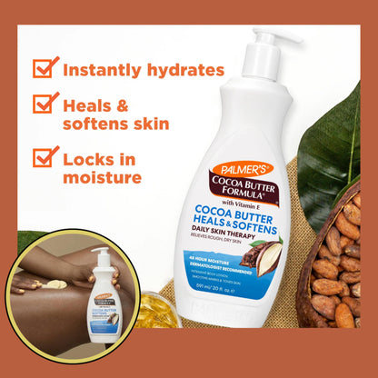 Cocoa Butter & Oil Skin Care Bundle - 2 x 400ml Intensive Cocoa Butter Moisturiser Body Lotion & 1 x 250ml Body Oil with Vitamin E. 48 Hour Body Moisturiser Massage Oil for Women with Topline Card