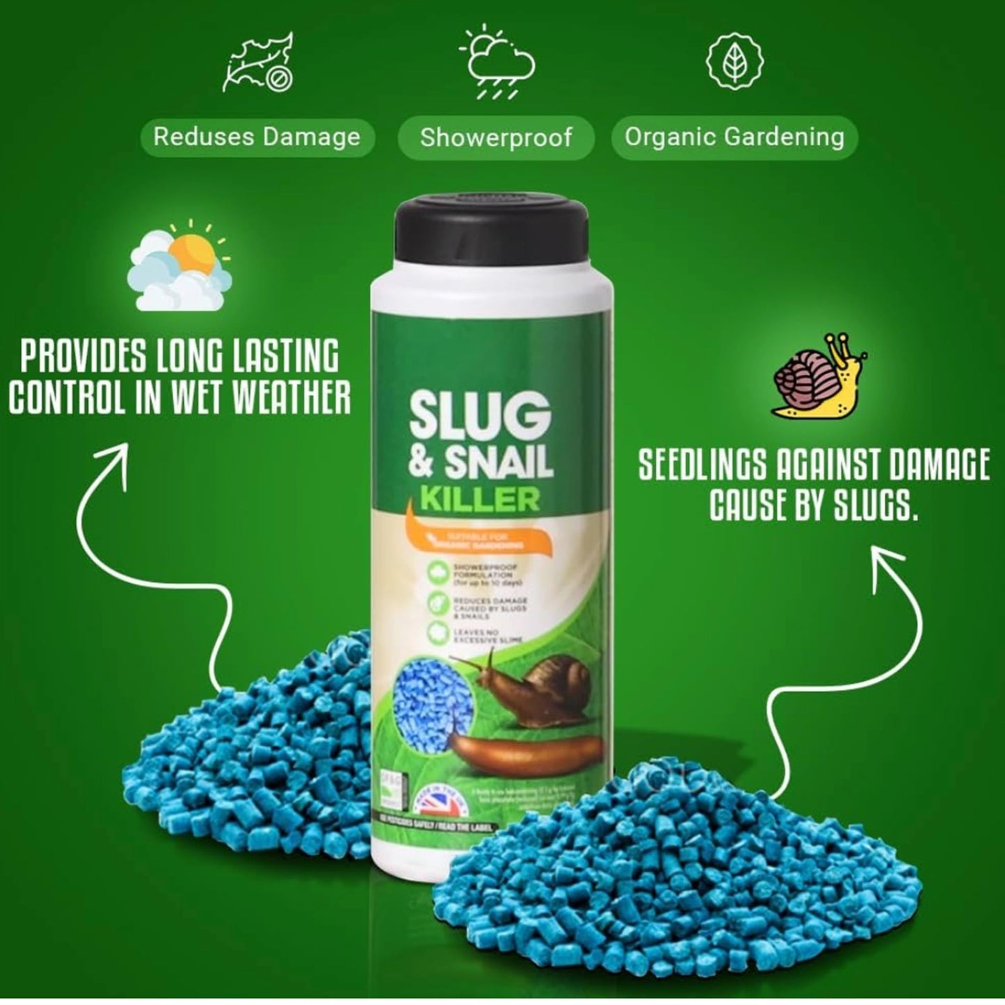 Snail & Slug Pellets for Garden - 800g Organic Snail & Slug Killer Granules with Topline Card. Powerful Slug Repellent for Protecting Garden Plants & Vegetables