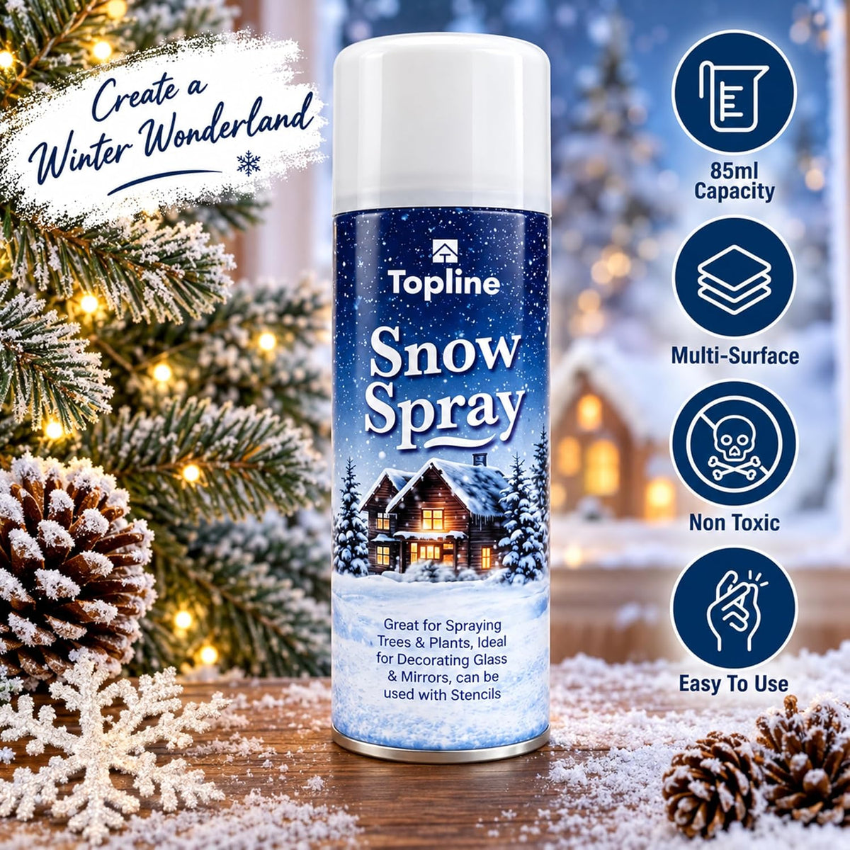 Artificial Snow Spray for Window Art - Pack of 3 x 85ml Snow Spray
