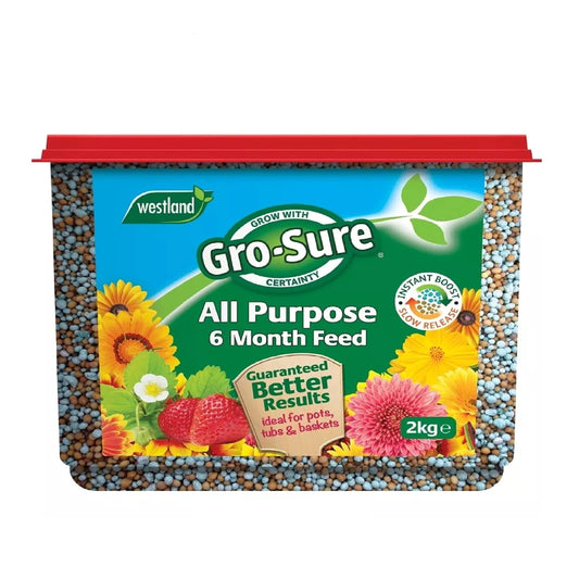 Gro-Sure Plant Food Fertilizer - 2kg All Purpose 6-Month Slow Release Plant Food Granules for Outdoor Plants with Topline Card. Garden Fertiliser for Plants, Vegetables or Houseplants.