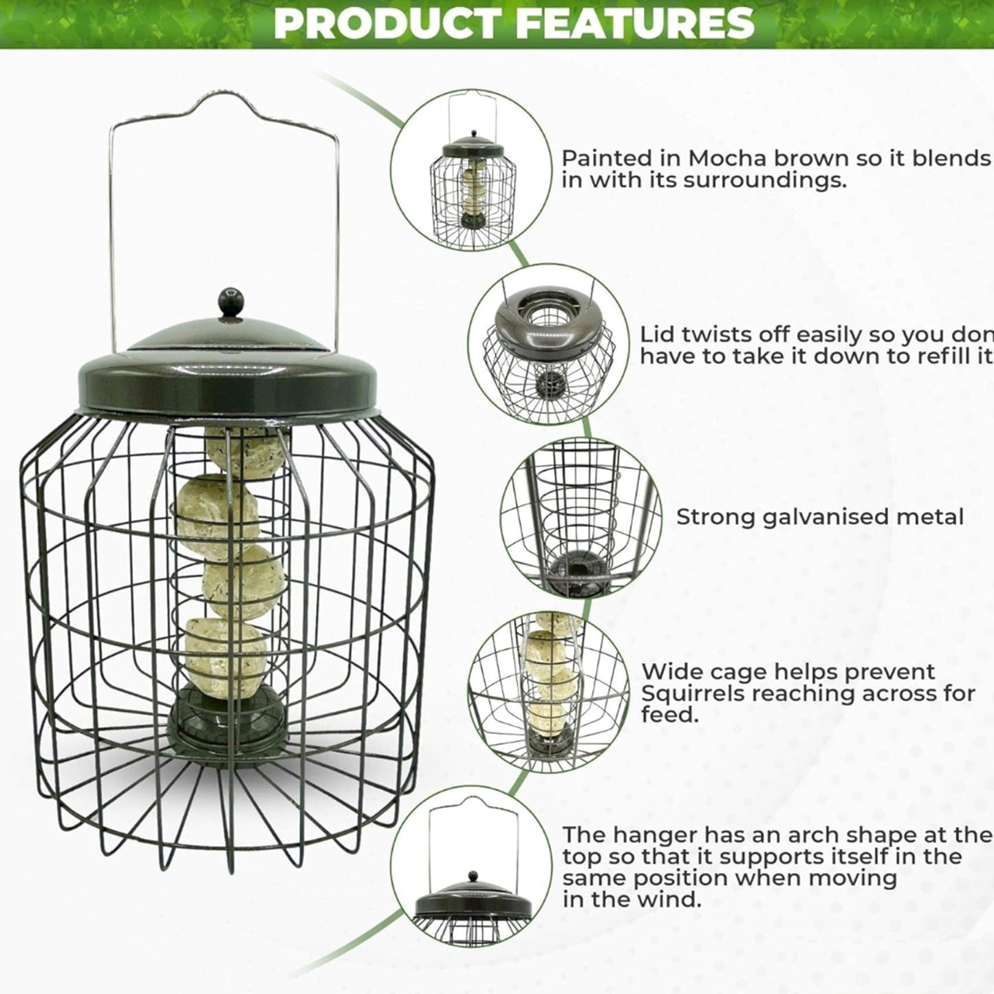 Squirrel Proof Small Bird Feeders - Large Heavy Duty Metal Hanging Bird Feeder for Wild Bird Food. Anti Squirrel Bird Feeder Bird Cage. Great for Hanging Station, Gardening Gifts. (Fat Balls)