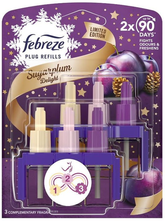 3volution Sugarplum Delight Refill Bundle - Christmas Room Fresheners For Home Plug Refills with 3 Scents Home Air Freshener Pack of 2 x 20ml with Topline Card. Ideal Xmas Gift & Stocking Fillers.