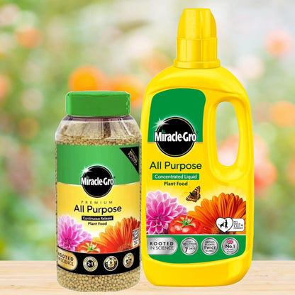Miracle Gro Plant Food Bundle - 900g Slow Release 6 Month Plant Feed Granules & 800ml Concentrated Liquid Plant Food. All Purpose Garden Fertilizer for Outdoor & Indoor House Plants with Topline Card