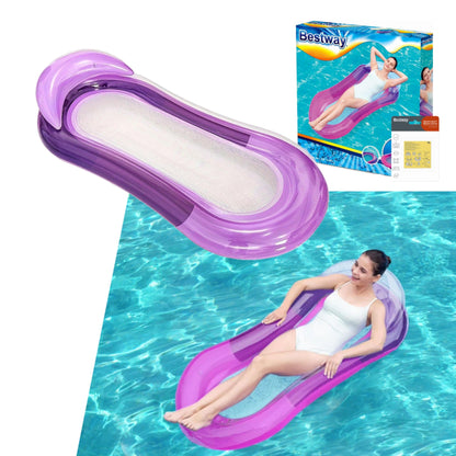 Sun Lounger Float Pool Inflatables - Purple Pool Aqua Lounger Air Bed & Heavy Duty Patch Repair Kit with Topline Card. Pool Float Water Hammock for Swimming Pool, Beach Games