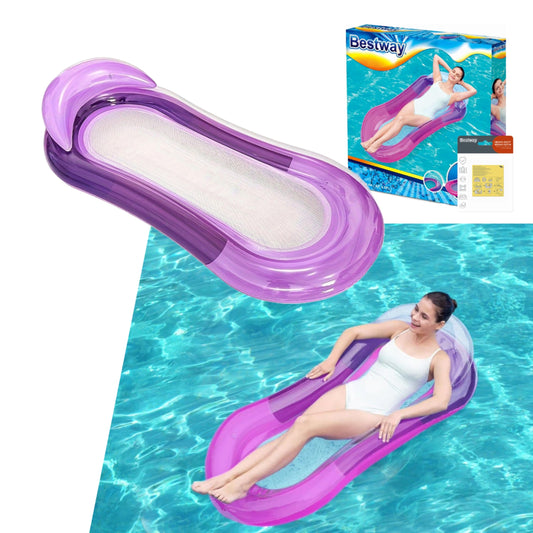 Sun Lounger Float Pool Inflatables - Purple Pool Aqua Lounger Air Bed & Heavy Duty Patch Repair Kit with Topline Card. Pool Float Water Hammock for Swimming Pool, Beach Games