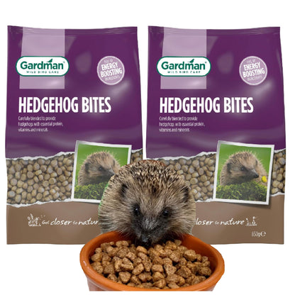 Gardman Hedgehog Food Bites Bundle - Pack of 2 x 650g High Energy Rich Nutritious. Pet Food Suitable for Feeding Station or Ground Feeder, Comes with Topline Card.
