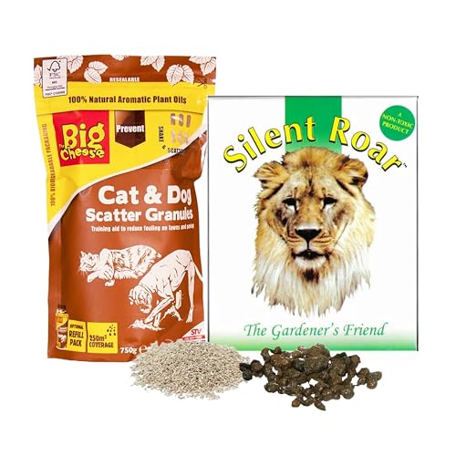 Dog & Cat Repellent for Garden Bundle - 500g Silent Roar Cat Repellent Lion Manure Pellets & Dog Cat Deterrent Scatter Granules 750g Cat Scarer with Topline Card. Keep Cats Away from Garden