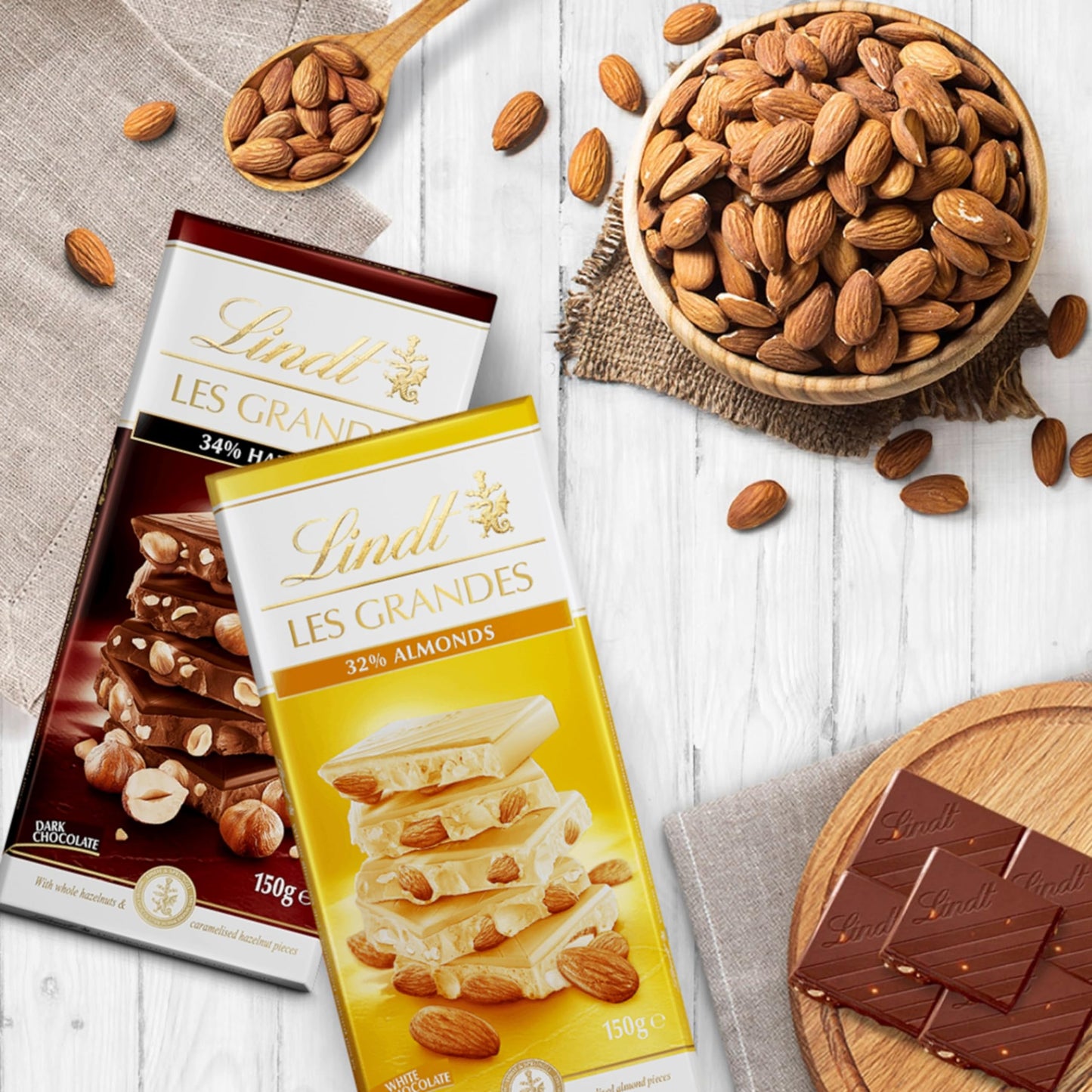 Les Grandes Chocolate Bars Bundle - Assorted Pack of 3 x 150g Milk Hazelnut, Dark Hazelnut & White Almond Bar Chocolate Bulk with Topline Card. Chocolate Gift for Sweet Hamper, Stocking Fillers