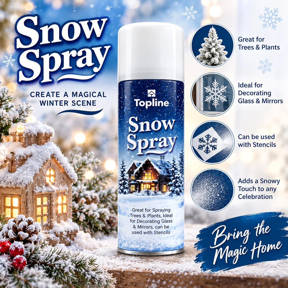 Artificial Snow Spray for Window Art - Pack of 3 x 85ml Snow Spray