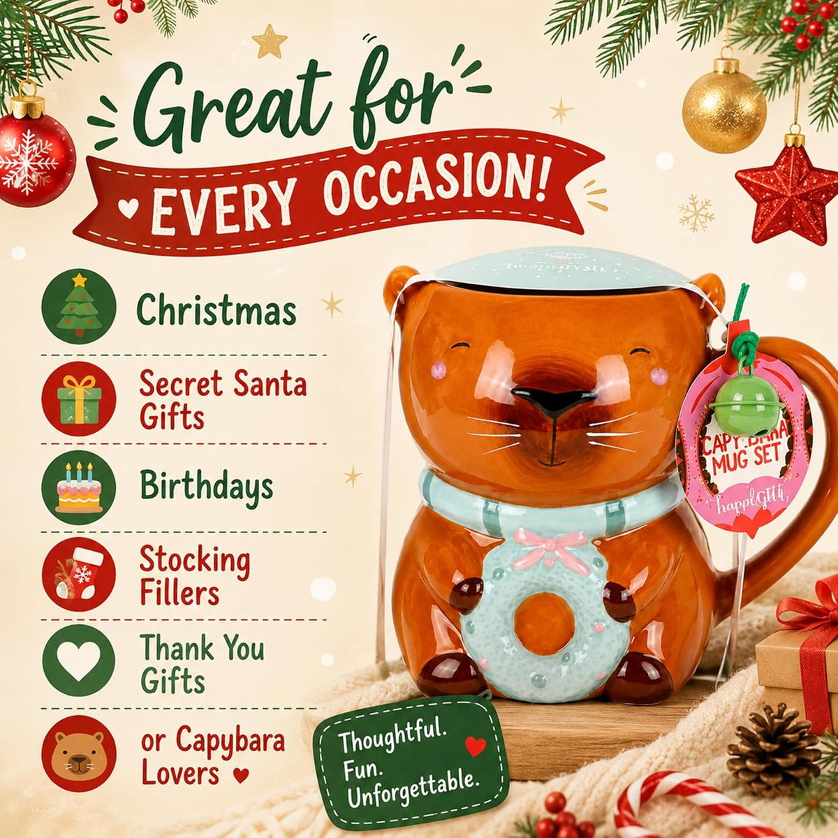Capybara Mug & Hot Chocolate Gift Set - Capybara Collectible Mug with 20g Hot Chocolate Mix