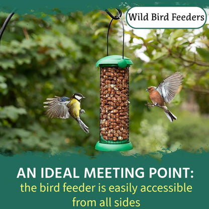 Wild Bird Feeders Flip Top Green Plastic Pack of 4 for Seed, Fat Balls, Peanuts & Nyjer