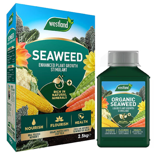 Seaweed Garden Plants Food Fertilizer - Organic Enhanced Plant Growth Stimulant 2.5kg & Liquid Plant Feed Growth Stimulant 1L Garden Fertilisers for Vegetable Plants, Fruits with Topline Card.