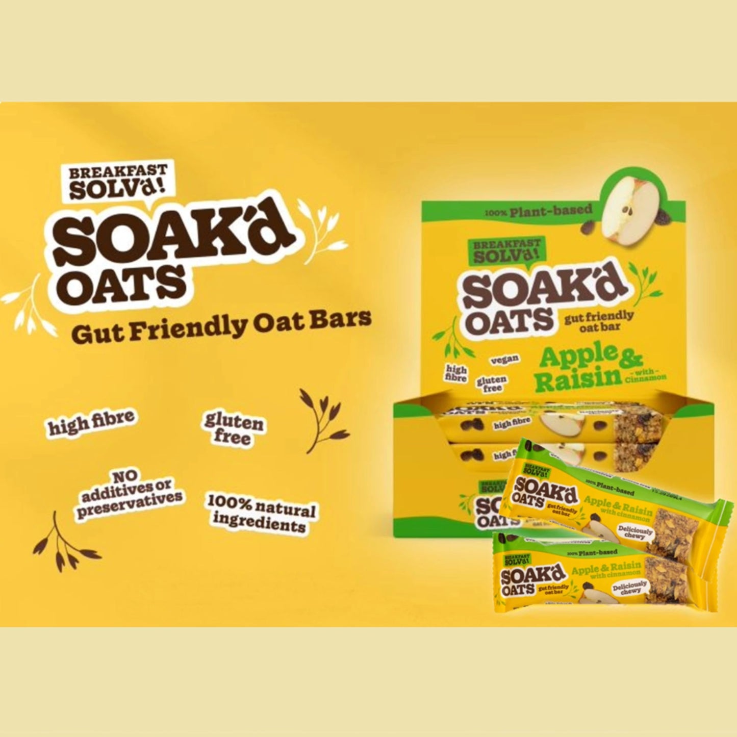 SOAK'd OATS Healthy Breakfast Bars - Box of 16 x 42g Gluten Free Baked Flapjack Healthy Snacks