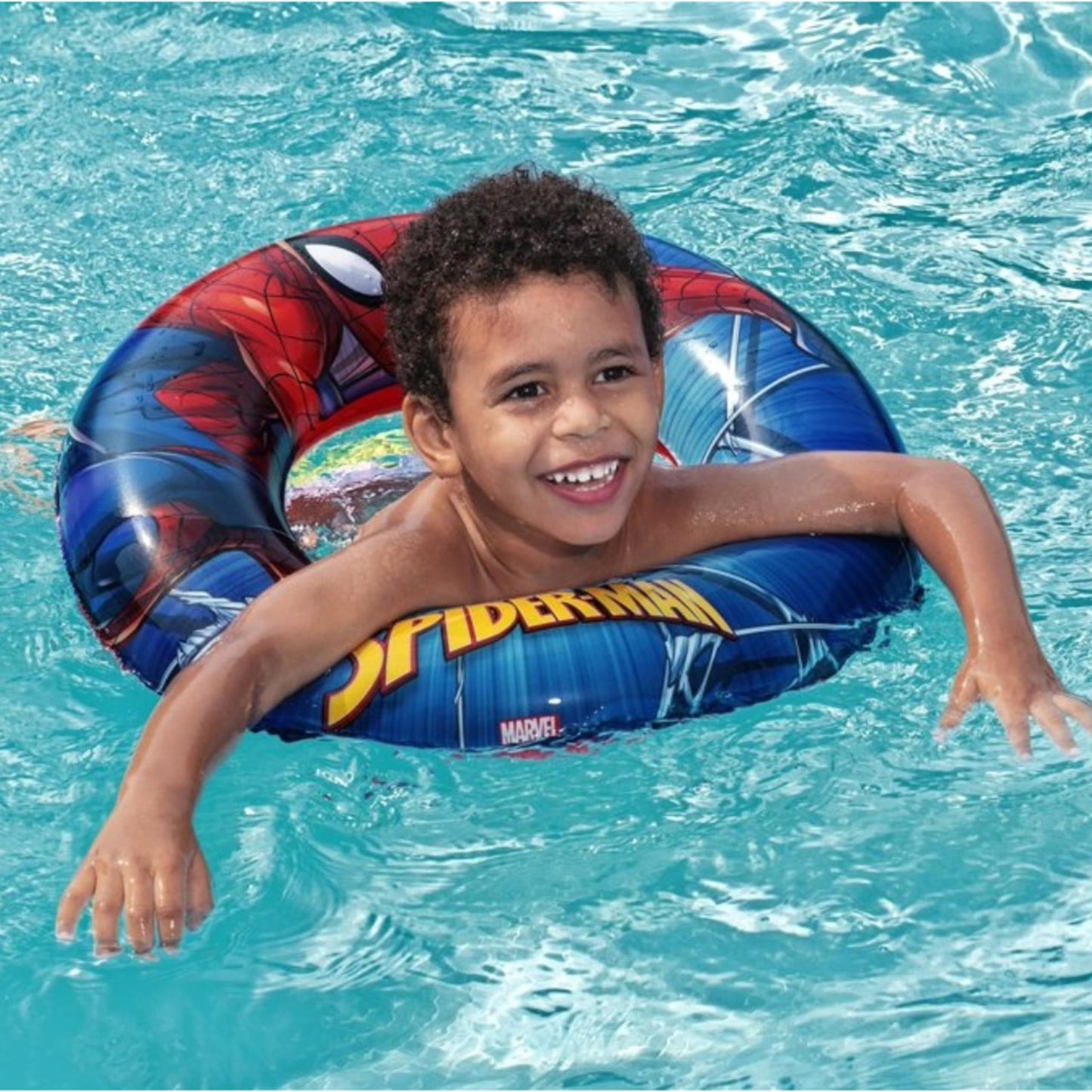 Swimming Float Pool Inflatables for Kids - Spiderman Pool Float Bundle of 20" Beach Ball, Arm Bands, Goggles & Swim Ring Tube for Swimming Pool Activities, Water Park, Beach Games with Topline Card.