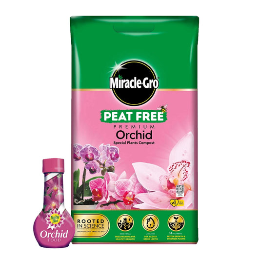 Orchid Plant Food Growing Bundle - Peat Free Orchid Potting Compost 10L & Orchid Flower Food 175ml Miracle Grow Fertiliser for House Plants Orchid Feed with Topline Card.