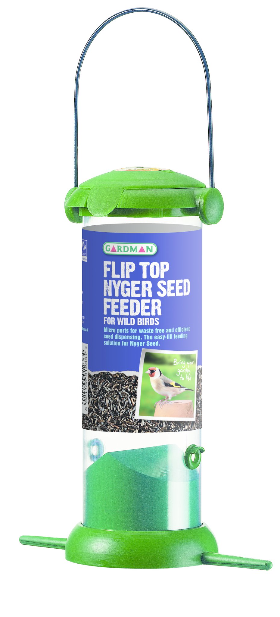 Gardman Flip Top Nyjer Seed Feeder Green 13x5x13cm