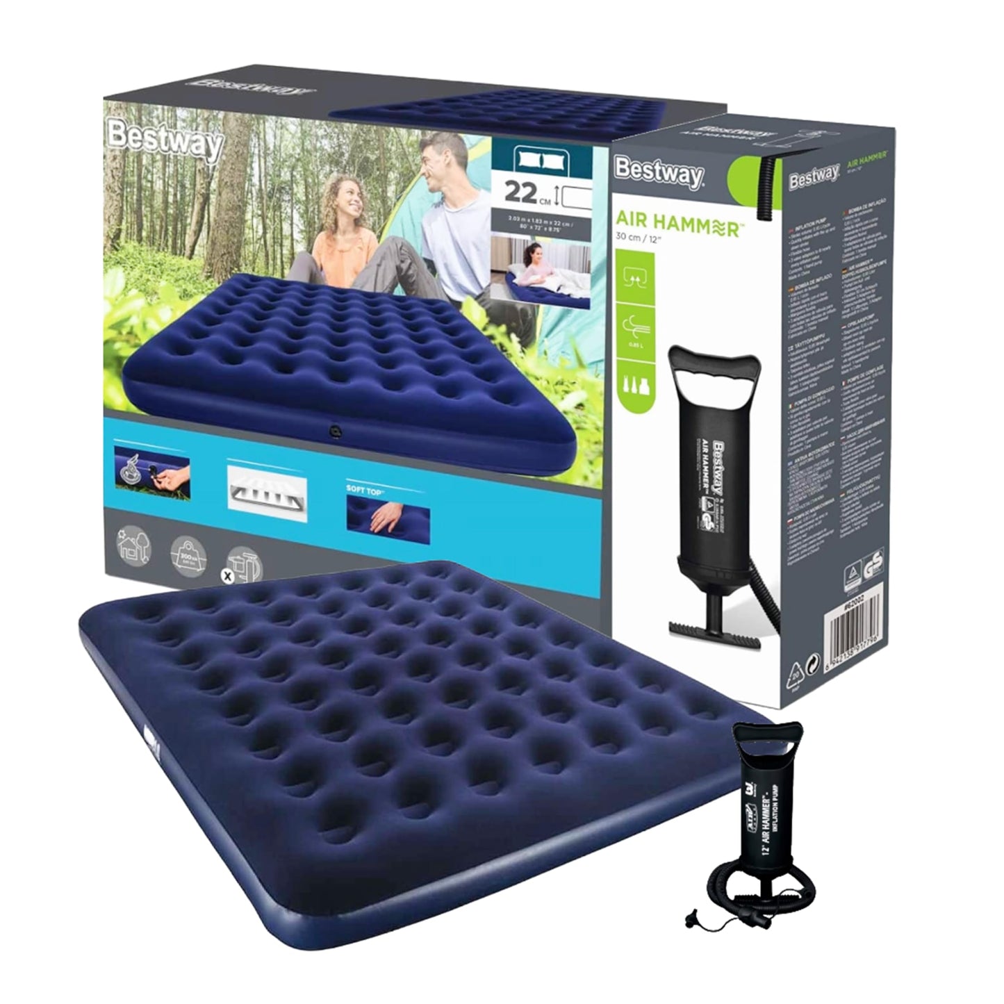 Blue Inflatable Bed King Size with Air Pump