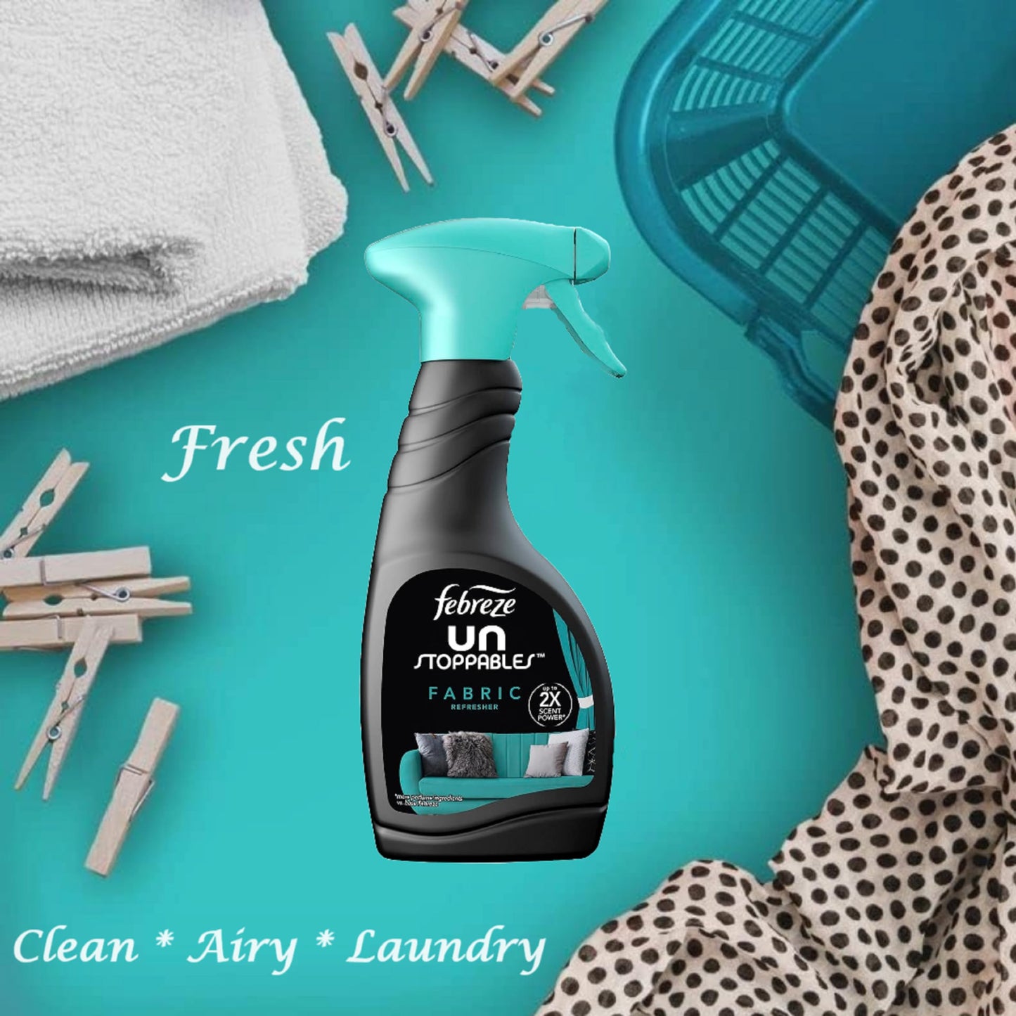 Fabric Freshener Room Spray Bundle - Pack of 2 x 500ml Unstoppable Fresh Scent Water-Based Formula Fabric Spray, Carpet Freshener, Odour Eliminator with Card. Room Freshener for Home Bulk Buy