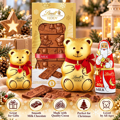 Lindt Chocolates Hamper Gift Box – Assorted 500g Chocolates Gift Box with Irish Cream Truffles, Milk Teddy Bar, Golden Teddy, Santa & Samll Teddy – Secret Santa Christmas Gift Stocking Fillers