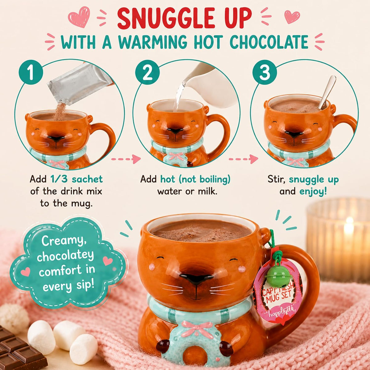 Capybara Mug & Hot Chocolate Gift Set - Capybara Collectible Mug with 20g Hot Chocolate Mix