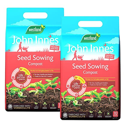 John Innes Seed Sowing Compost - Westland Peat Free Seeds Potting Compost 2 x 10L Garden Soil Bags with Topline Card for Outdoor & Indoor Plants, Vegetable Growing.