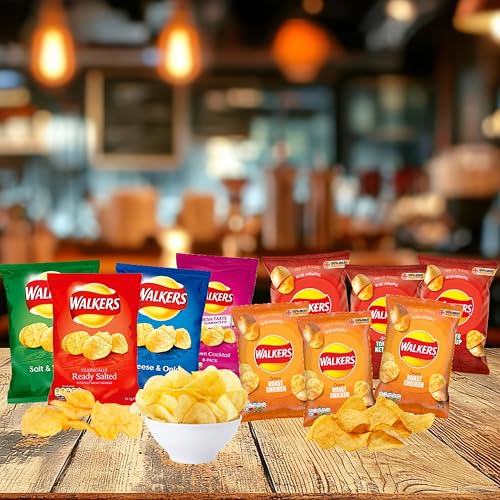 72 TOTAL BAGS Crisps Multipack - Snack Box of 66 x 25g Assorted Classic Walkers Crisps with 6 EXTRA 25g Bags, 3 x Chicken & 3 x Tomato. Giant Box of Potato Snacks for Birthday Party, Pub Snacks