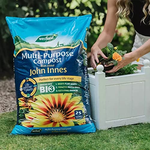 Multi-Purpose Compost for Indoor & Outdoor Plants - Peat Free Multipurpose Garden Compost with John Innes, 25L Bag with Topline Card for Growing Vegetables. Enriched with BIO3